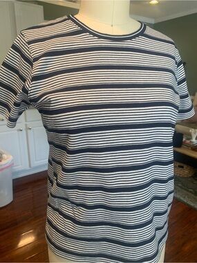 Jones New York Striped Crew Tee in Navy & White